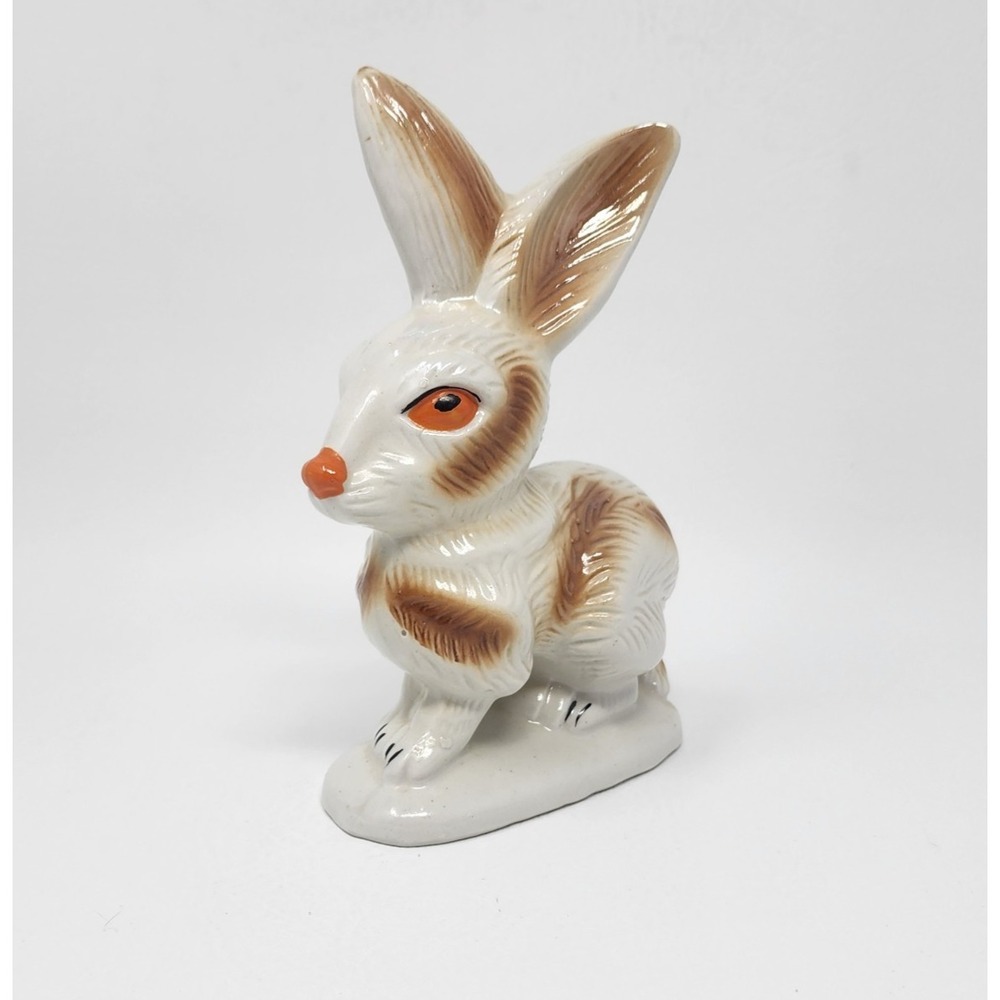 Vtg Lusterware Bunny Rabbit Ceramic Figurine Made in Brazil 7" Tall Spring Decor